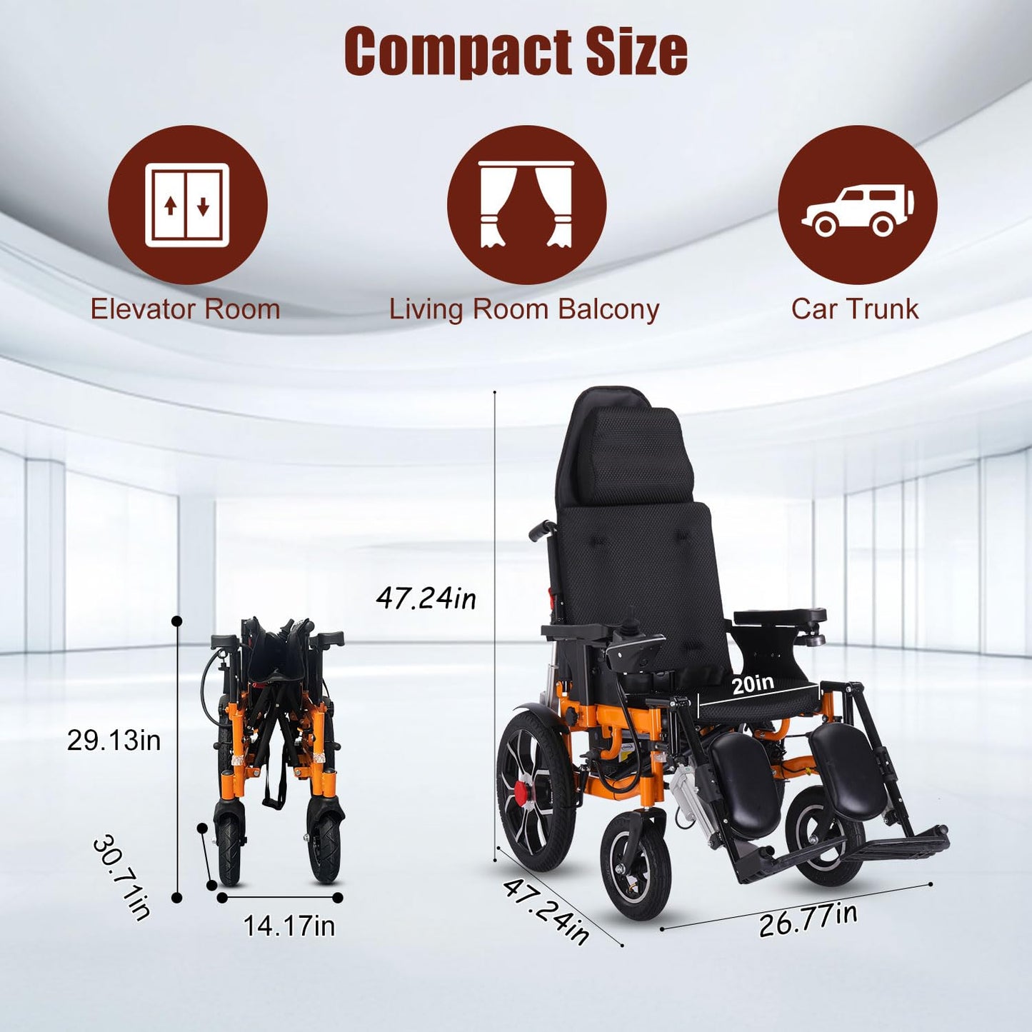 Reclining Foldable Electric Wheelchair,Lightweight Reclining Wheelchairs for Adults,30 Miles All Terrain Power Wheelchairs,Remote Control Motorized Wheelchair for Seniors,Portable Elder Mobility Aids