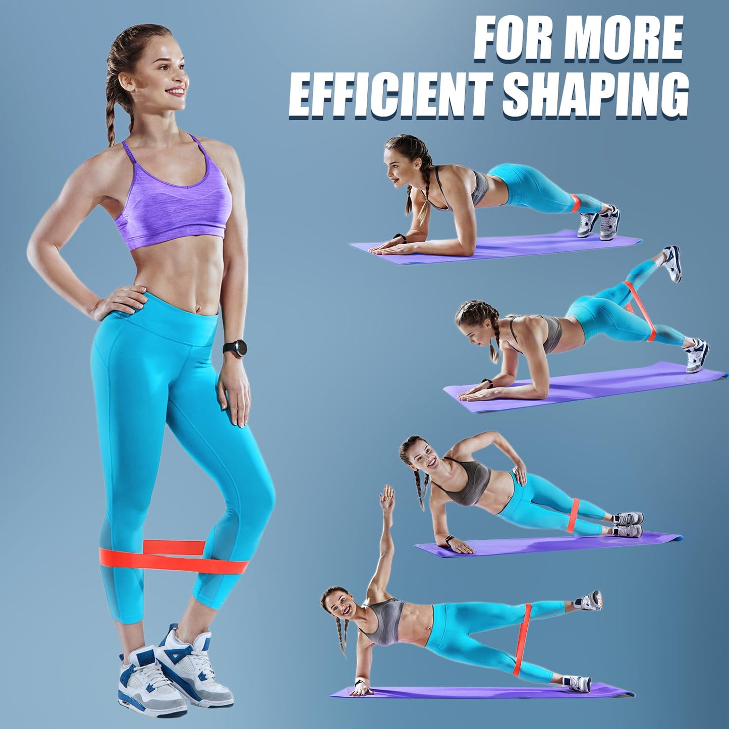 WHATAFIT Resistance Bands, Exercise Bands，Resistance Bands for Working Out, Work Out Bands with Handles for Men and Women Fitness, Strength Training Home Gym Equipment Blue 16PCS
