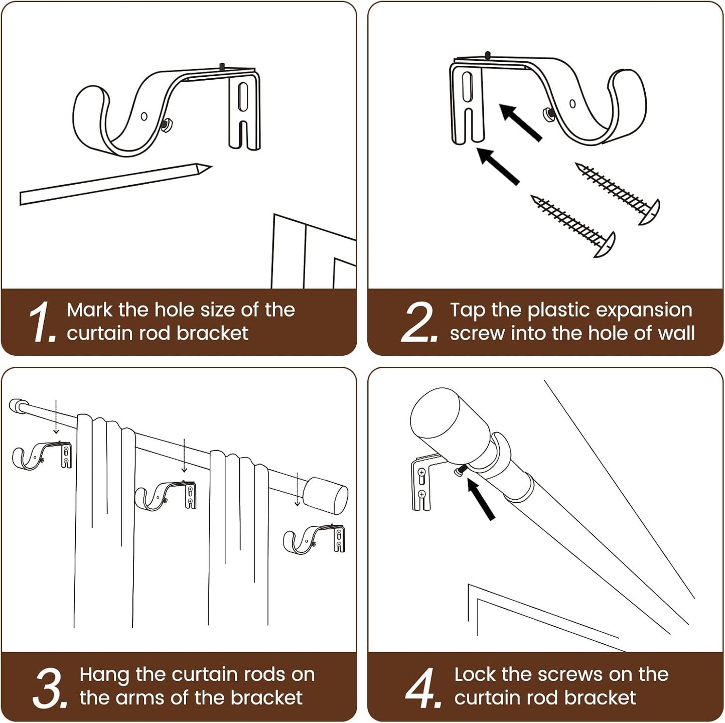 Skiennix 1” Diameter Adjustable Curtain Rod - Heavy Duty Metal, Fits 30-144 Inches, Gold Finish