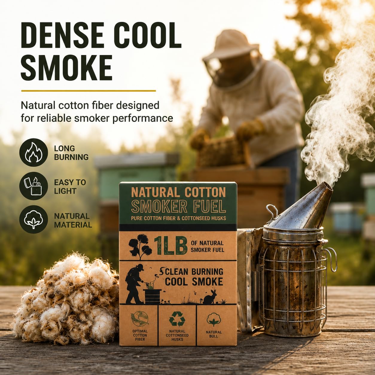 FOREST BEEKEEPING SUPPLY -Hive bee Smoker Fuel | All Natural Cotton Fiber |1 LBS Bag