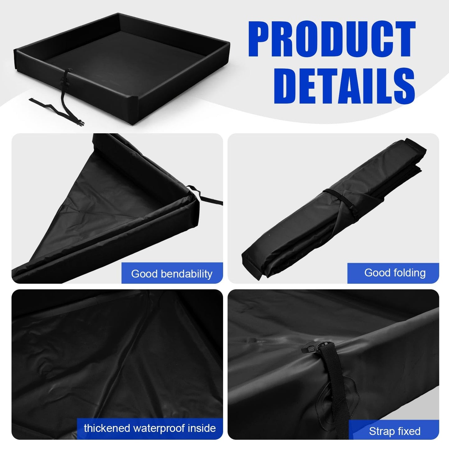 Wettarn Folding Duck Pond 6' x 6' Portable Spill Containment Berm Wall Containment Berm (Black)