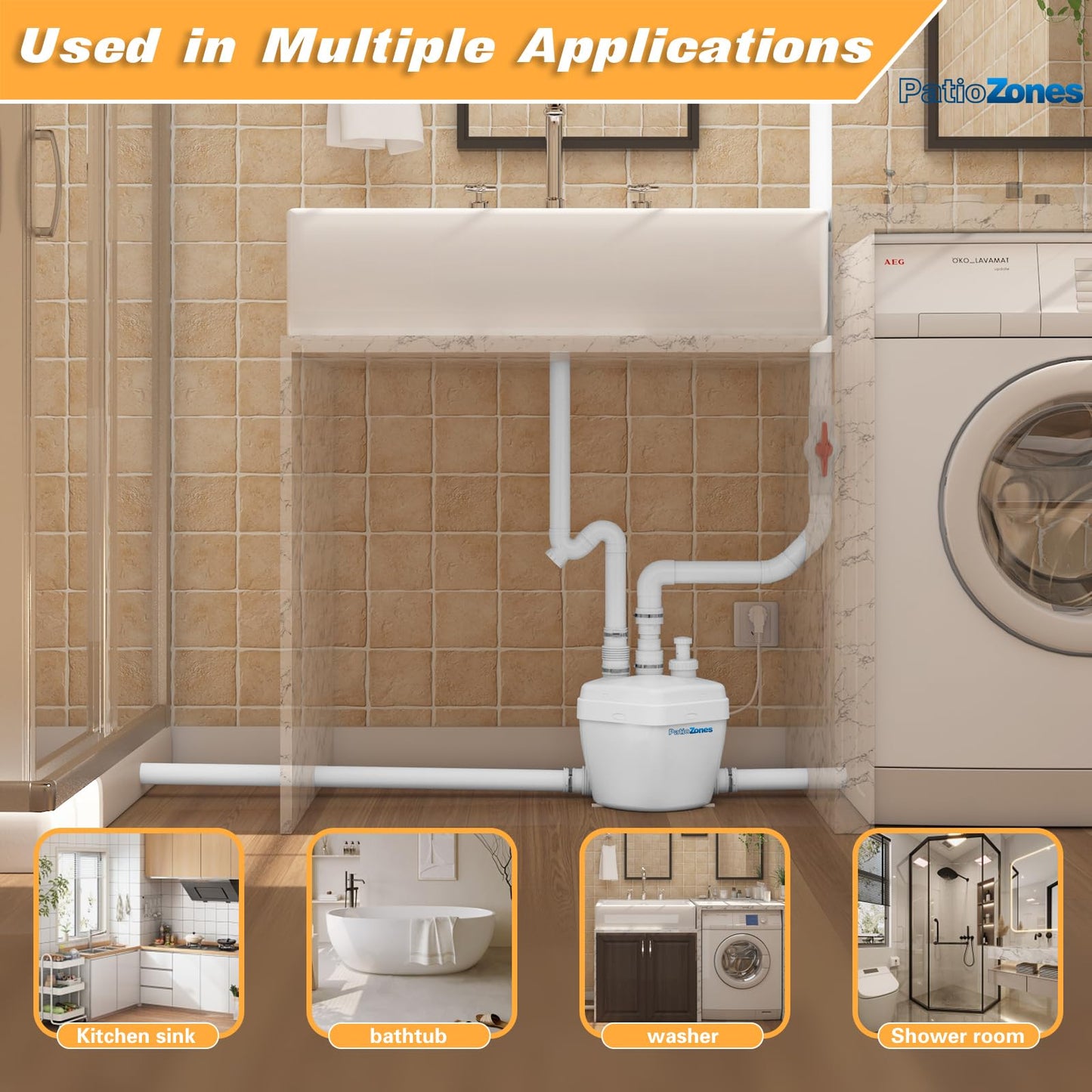 2026 Advanced Utility Sink Pump-Pro, Compact Drain Pump for Residential/Household Waste Water Removal, Ideal for Basements & Laundry Sewage System, Quiet Copper Motor, Space-saving