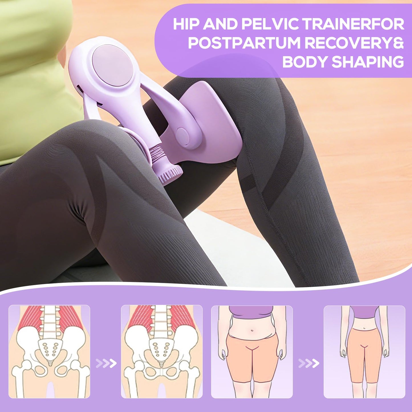 CYFIE Thigh Trainer Hip & Pelvic Floor Exerciser, Leg Strength Workout Equipment for Women, Adjustable Inner Thigh Exerciser Kegel Trainer for Home Gym with 2PCS Band