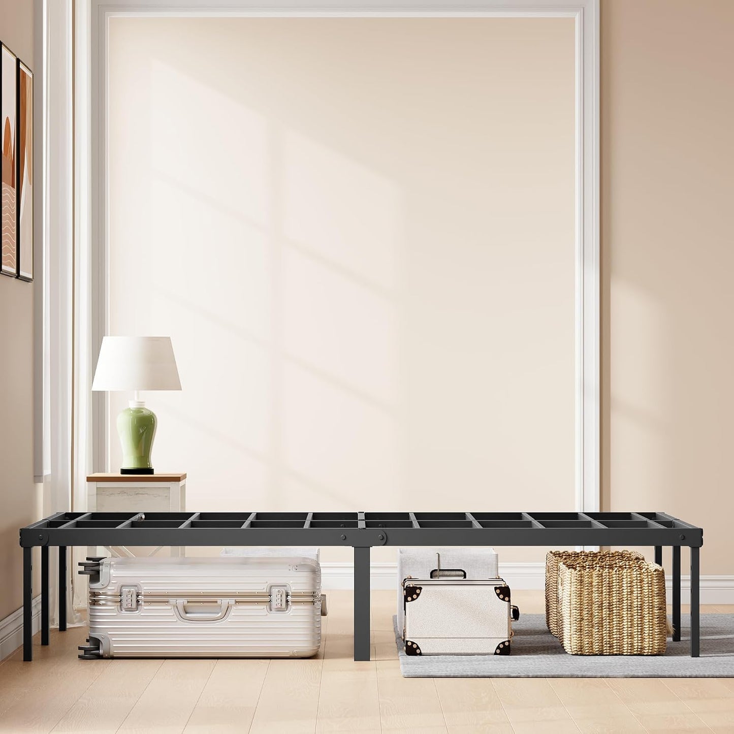 Skiennix 14-Inch Metal Bed Frame - Heavy Duty Full Size Mattress Foundation with Underbed Storage, Black