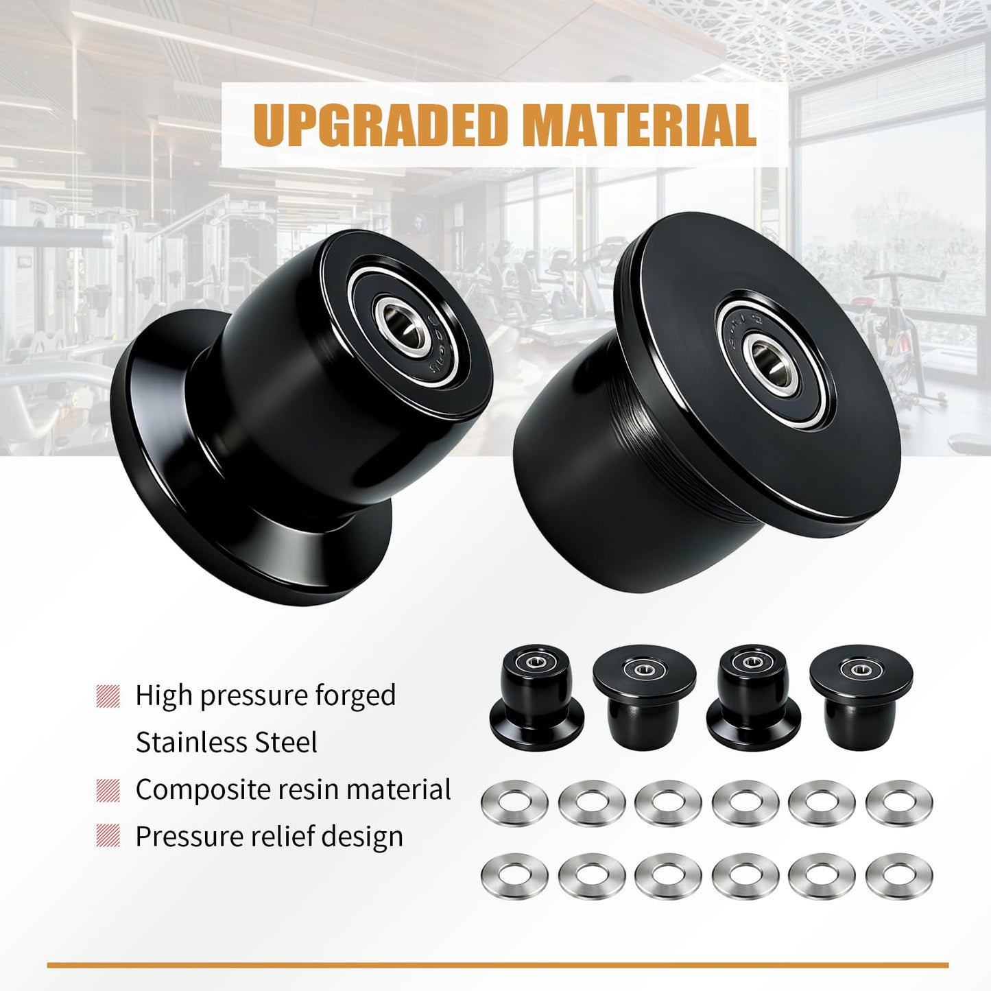 Vsttar Qty.4 Machined Wheels/Rollers Compatible with Total Gym Replacement, Fits Models XL, XLS, & Fit with Bearings Thru Hole of 1/4'' in Diameter, Black
