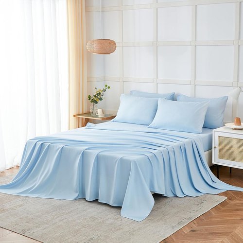 ILAVANDE Queen Sheets Set - Luxury 1800 Series Microfiber | Soft, Wrinkle-Free & Breathable - Baby Blue, 14" Deep Pocket