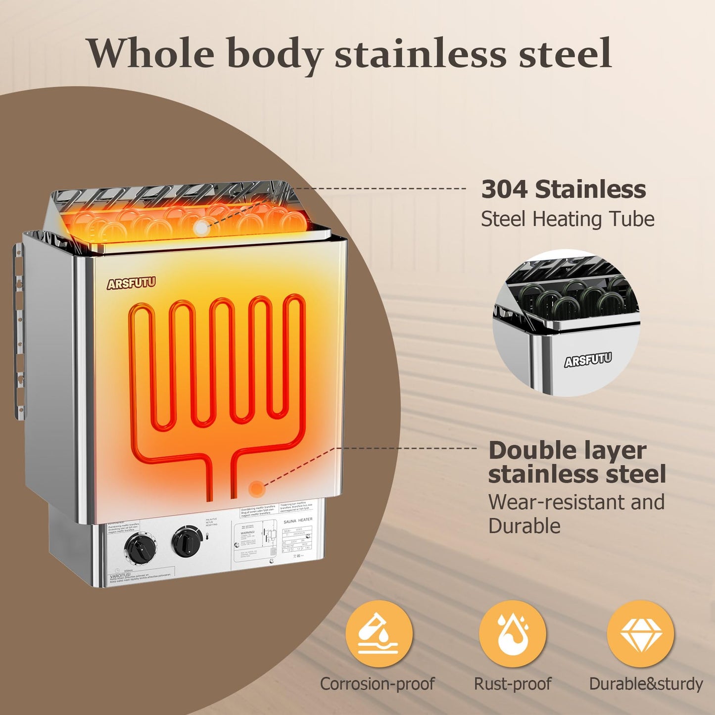 ARSFUTU Sauna Heater 9KW 220V Electric Sauna Stove with UL Test Report Thermo-Hygrometer Sauna Hat Set for 310-460 Cu.ft Home Hotel Spa Sauna Room