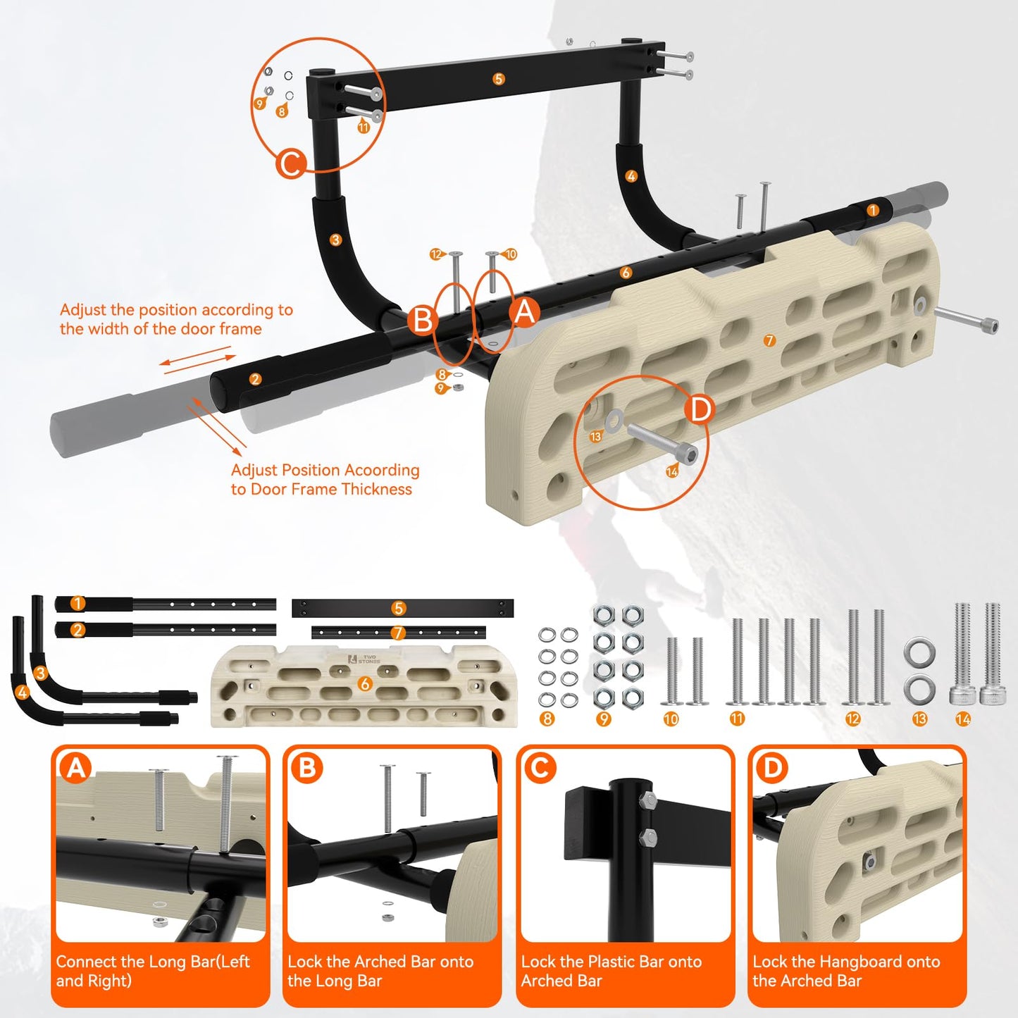Hangboard Rock Climbing Hangboard with Door Way Pull Up Bar; Including Jugs, Pinches, Pockets, Edges and Slopes for Rock Climbing Training (10-21 cm)