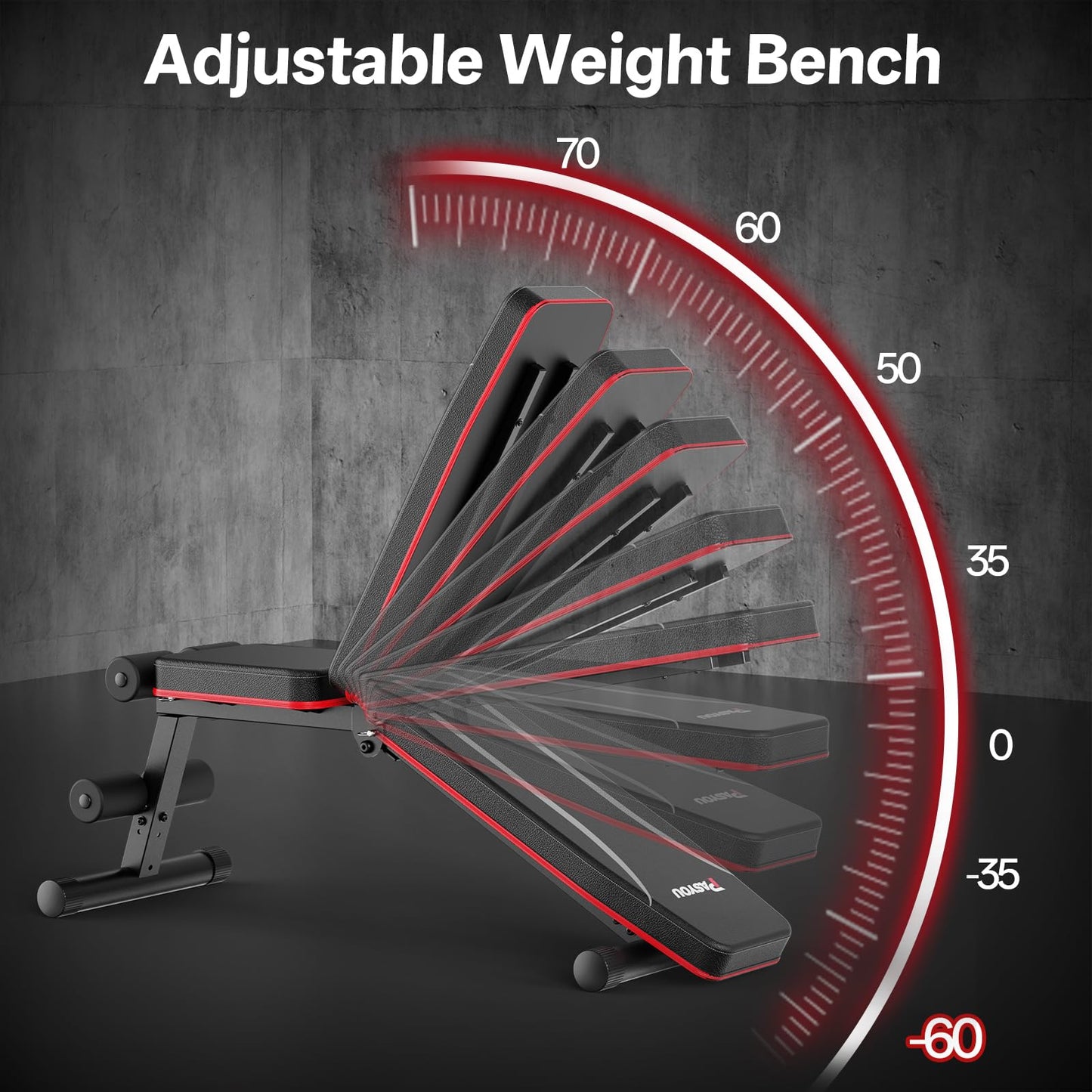 PASYOU Adjustable Weight Bench, Foldable Incline Decline Flat Bench with 660 lb Capacity, 95% Pre-Assembled, Compact Bench Press Full Body Strength Training Bench for Home Gym, Wider Seat, Grey