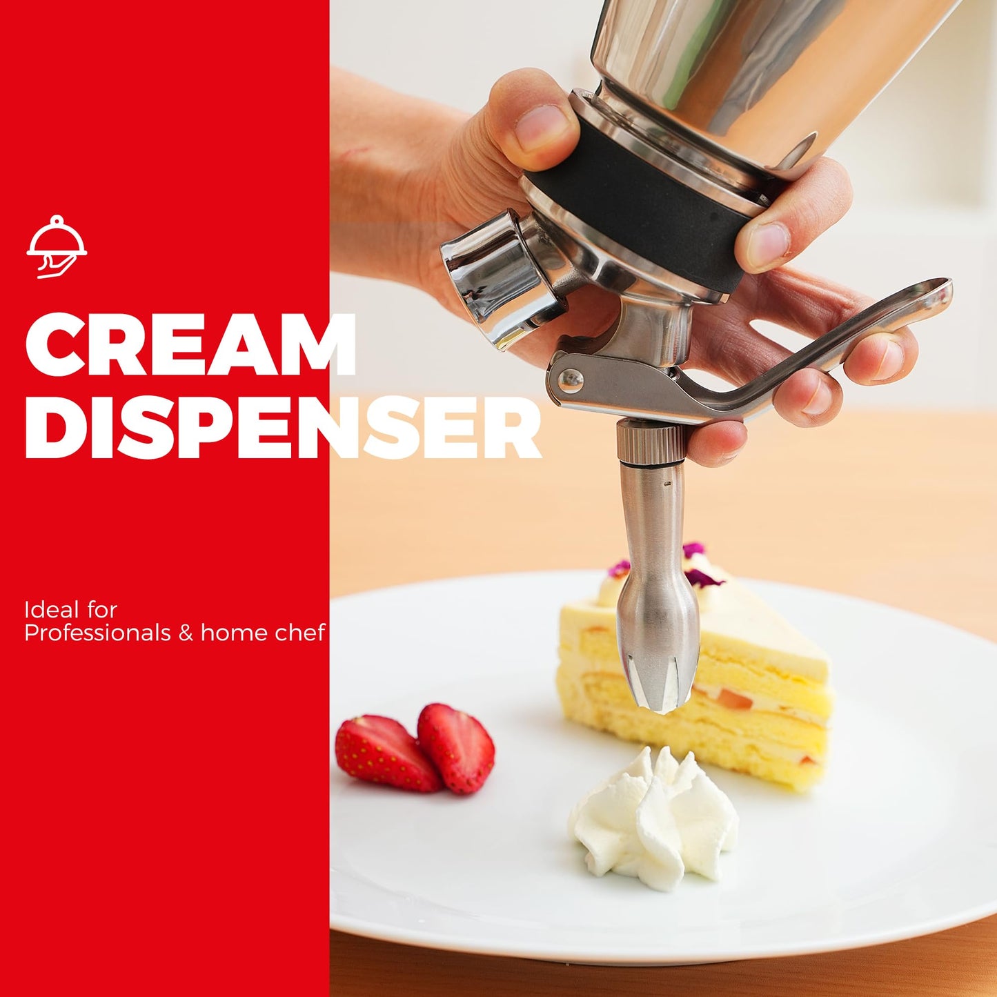 Whipped Cream Dispenser Stainless Steel Keep Warm and Cold,500mL/1 Pint Double Wall Thermos Whipped Cream Maker,5 Various Stainless Decorating Nozzles,1 Cleaning Brush,N2O Chargers NOT Included