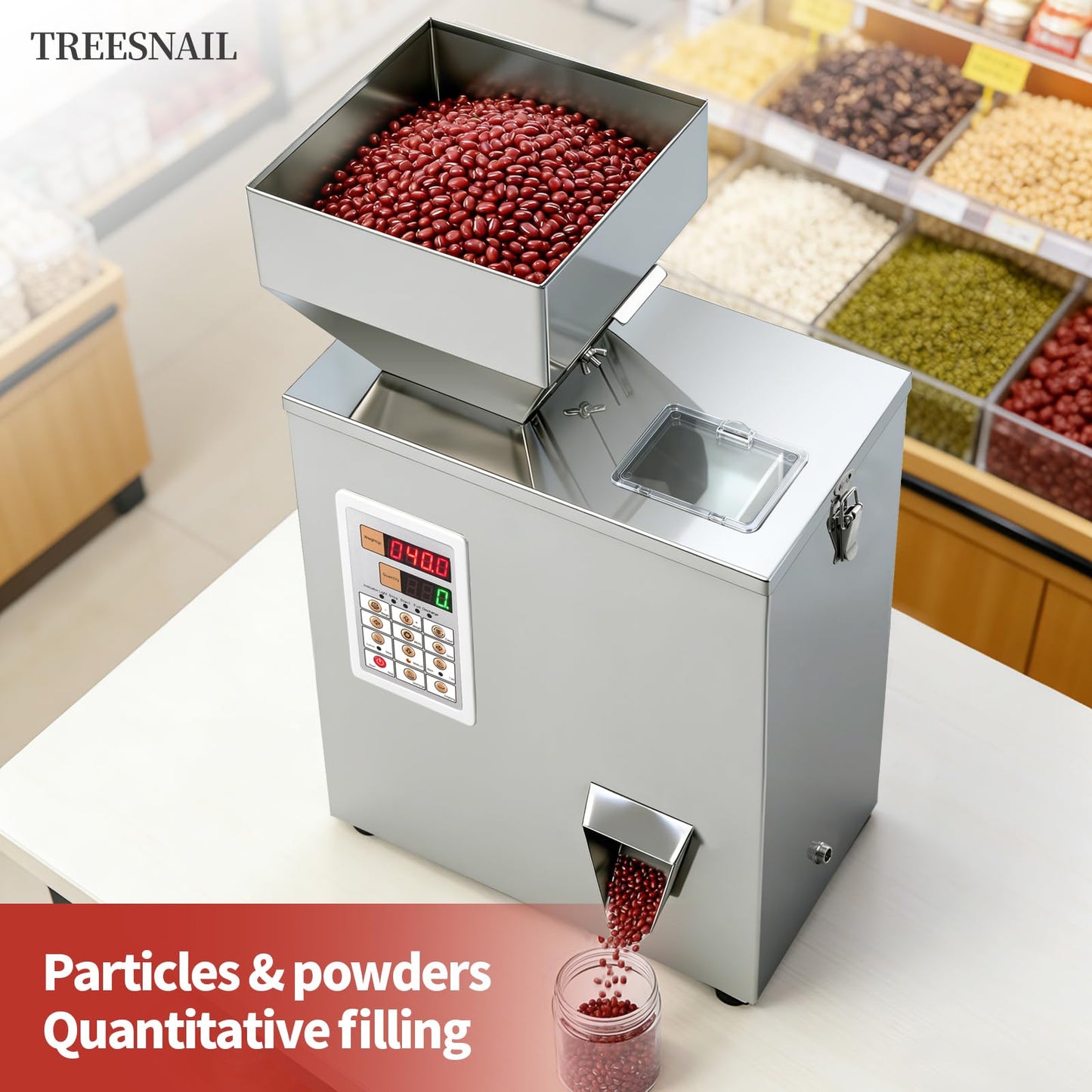 TREESNAIL 2-200g (0.0044-0.44lbs) Powder Filling Machine, Automatic Intelligent Particle Weighing & Dispensing Filler for Tea, Coffee, Flour, Spices, Granules, 8-16 Packs/Min, 110V