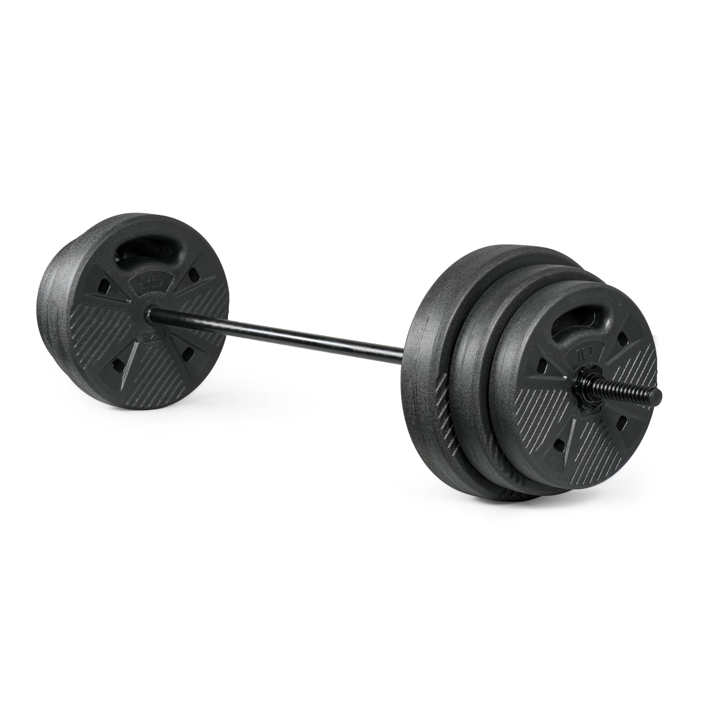 CAP Threaded Barbell Set with 100 LB Cement Grip Plates | 47" Threaded Bar, 25LB / 15LB / 10LB Grip Plates, Star Collars, Home Gym Weight Set for Strength Training