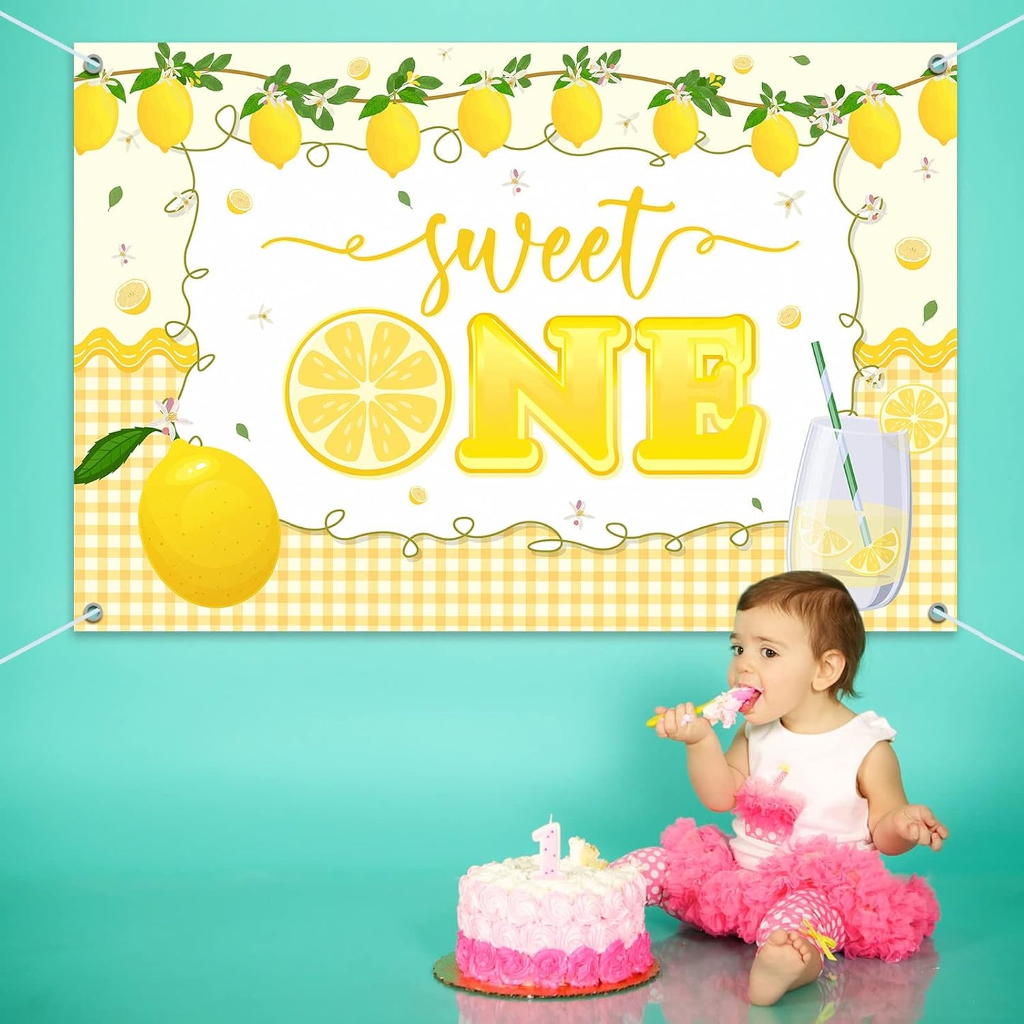 HAMIGAR 6x4ft 1st Sweet One Banner Backdrop - Lemon First Birthday Decorations Party Supplies