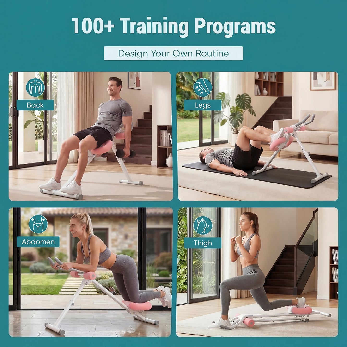 OLIXIS Ab Machine, Ab Workout Equipment for Home Gym, Adjustable Abdominal Trainer for Stomach Workout, Foldable Core Strength Exercise Machine with 440LBS, LCD Display, Knee Protection, White Pink