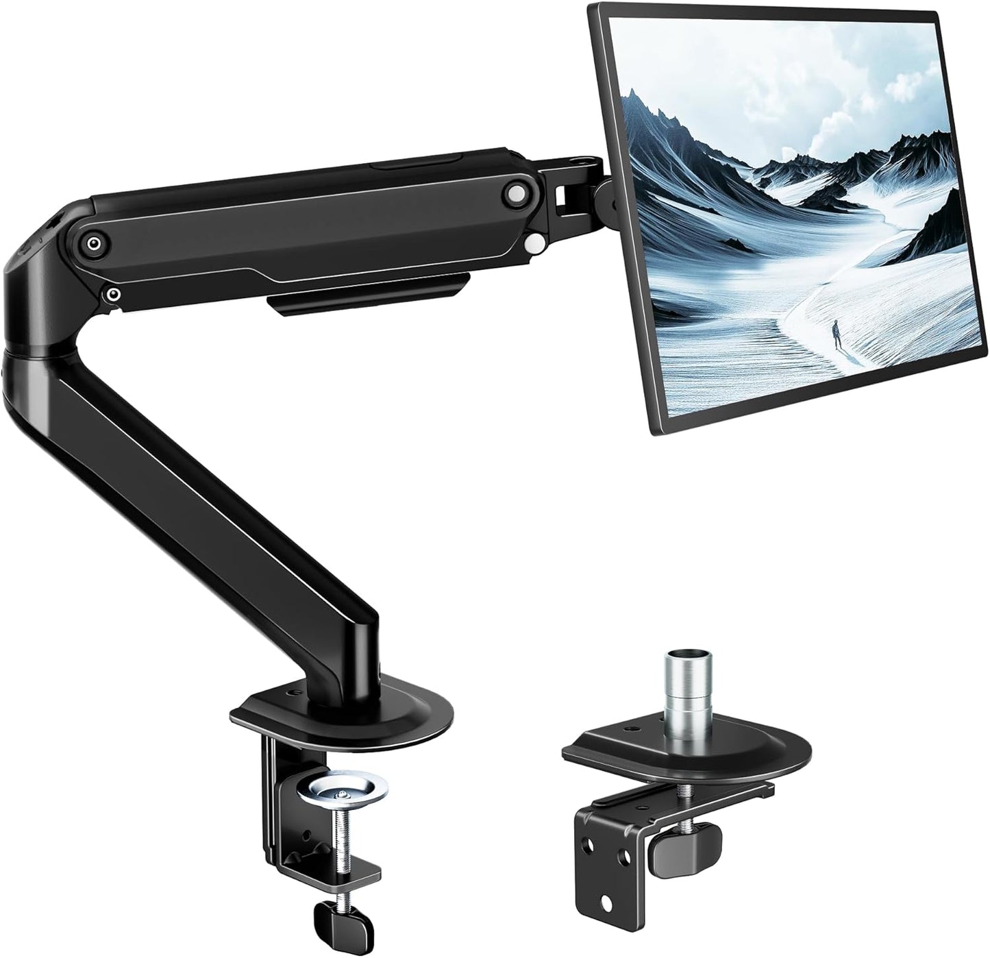 monTEK 17-32 Inch Grommet, 75/100, 20lbs Single Monitor Arm Mount for Screens, Heavy Duty Steel Mechanical Spring Desk