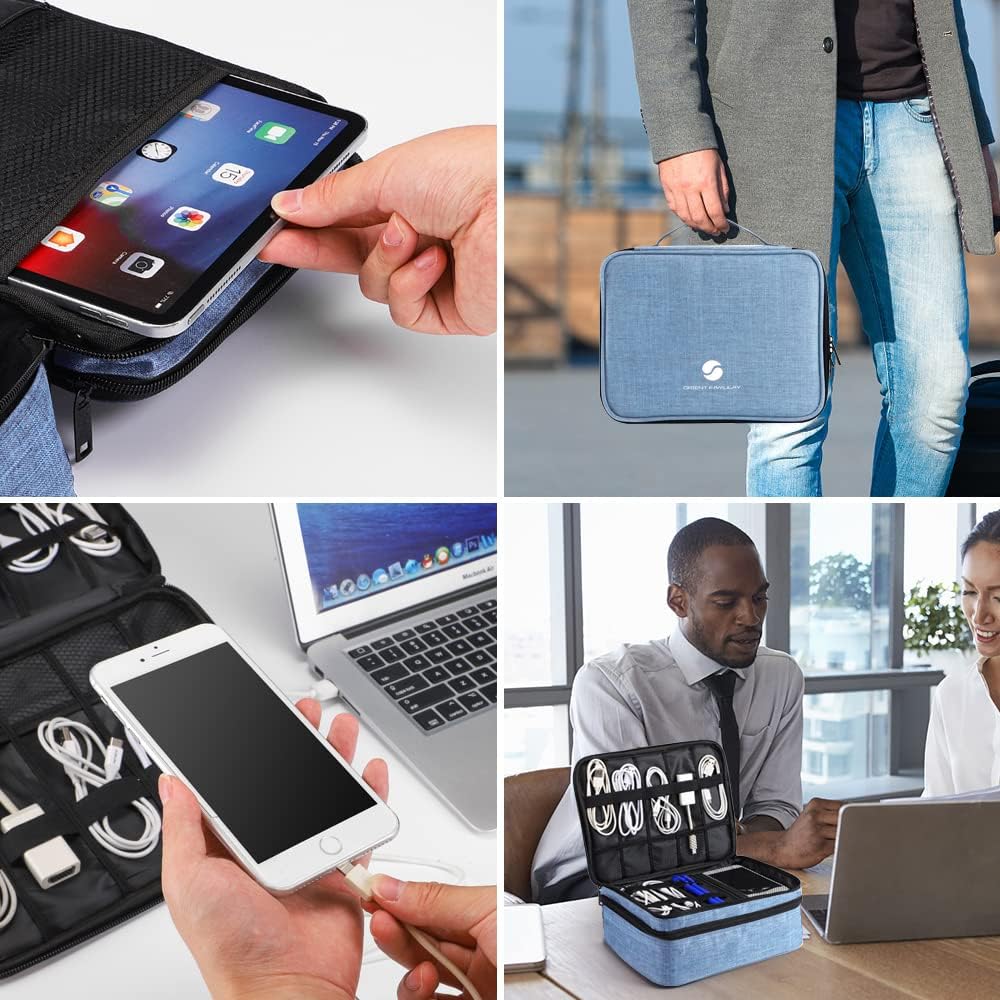 11 inch) Travel Electronics Organizer, Waterproof Cable Organizer Bag for Electronic Accessories Double Layer Large