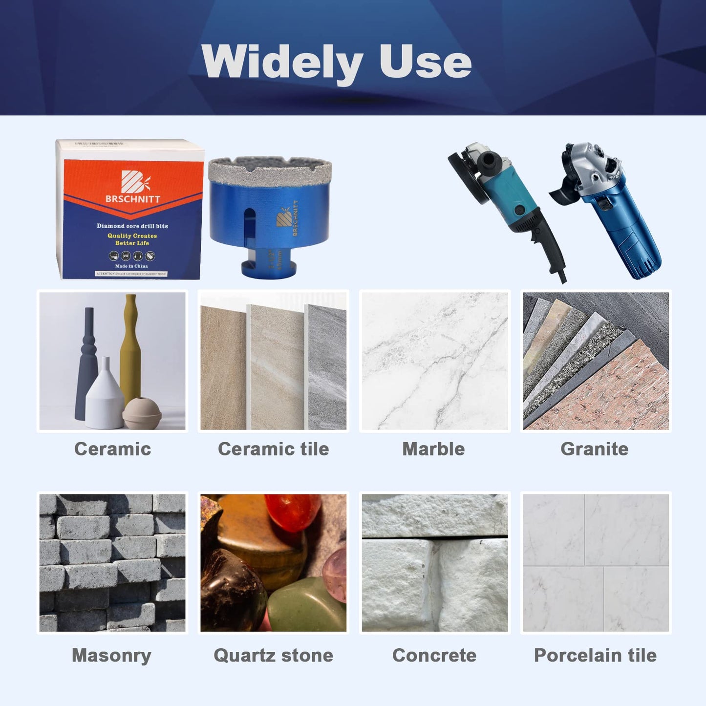 2-1/2 Inch Diamond Core Drill Bit for Porcelain Tile Ceramic Marble Granite Diamond Core Drill Bit Set - 1/4"-4" Tile Hole Saw