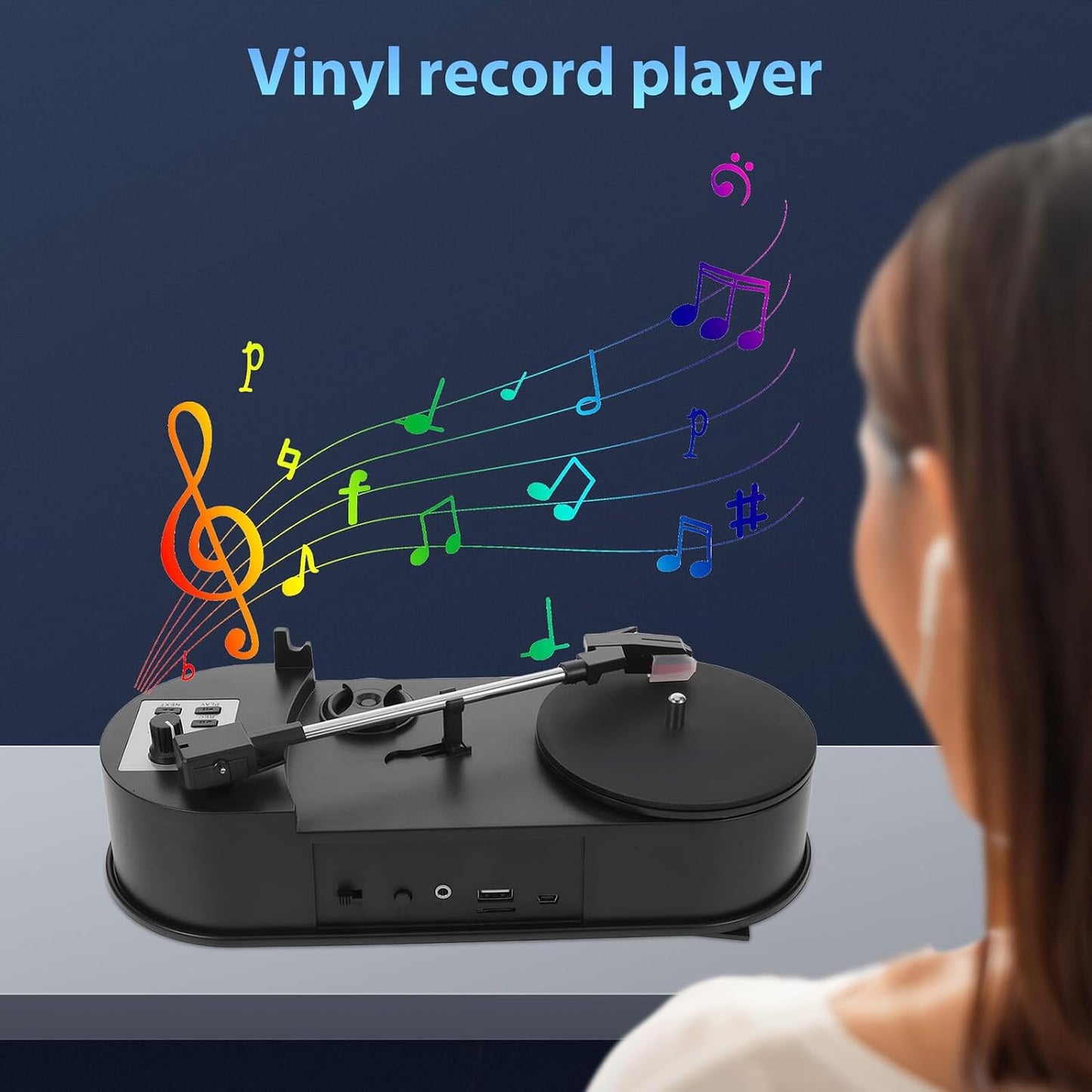 BRIGHTFUFU Mp3 Vinyl Record Player Turntable with Built-in Phonograph Speaker, Desktop Retro Music Player with USB
