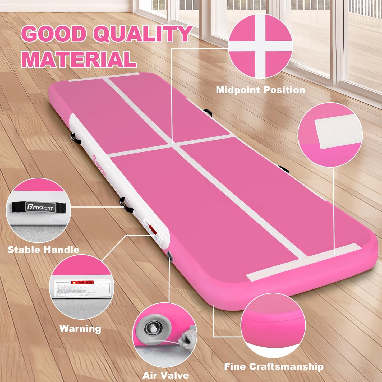 FBSPORT 20ft Inflatable Air Gymnastics Mat Training Mats 4 inches Thickness Gymnastics Tracks for Home Use/Training/Cheerleading/Yoga/Water with Pump