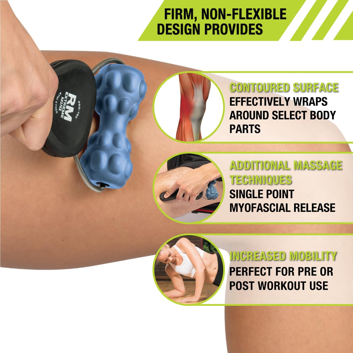 Pro-Tec Athletics RM Extreme Mini Roller, Portable Roller, Deep Tissue Massage, Muscle Relief, Hamstring, Quadriceps, Calf, Multi-Directional, Enhance Performance, Easy to Use