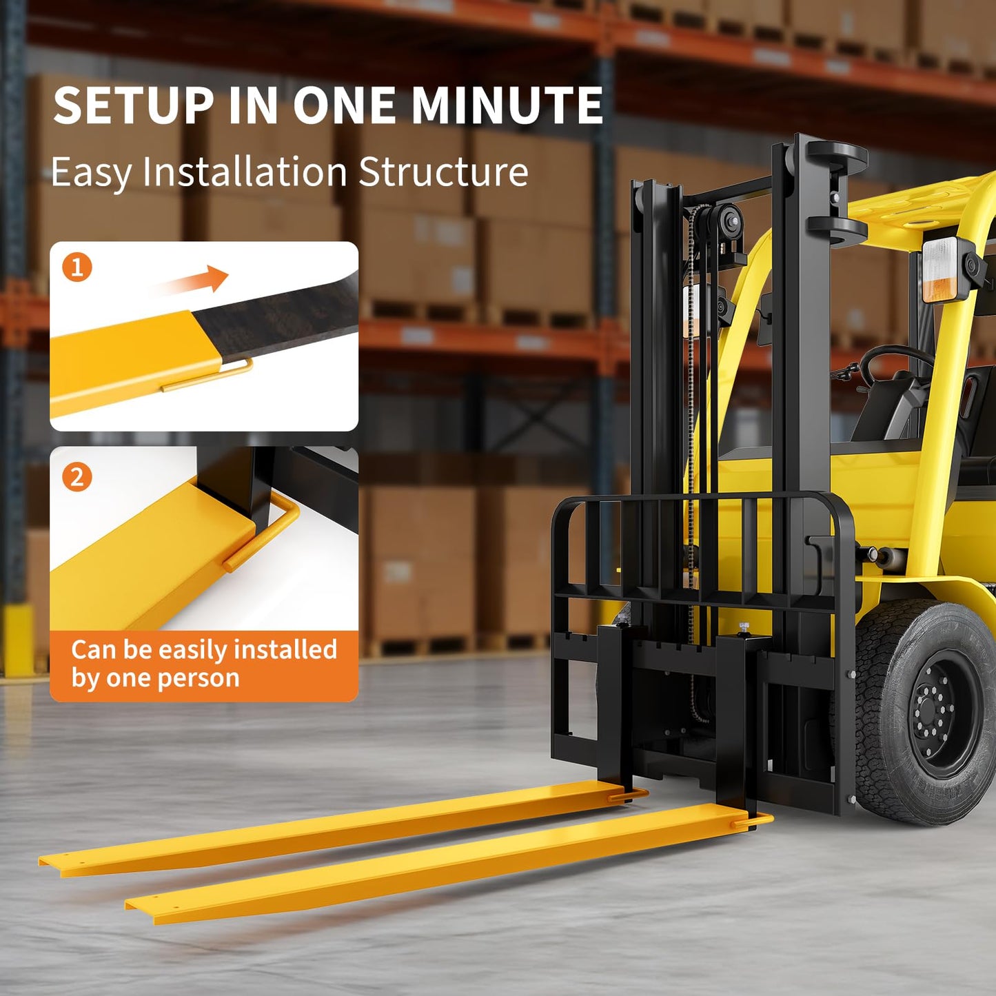 Heavy-Duty Forklift Extensions 4.5" Width, 84" Steel Pallet Fork Extensions for Lift Trucks, No-Tool Installation, 1 Pair