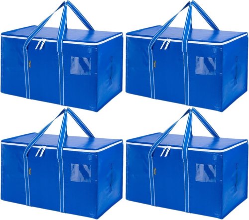 BALEINE Oversized Moving Bags - Heavy-Duty Storage Totes with Reinforced Handles | Royal Blue, 4-Pack