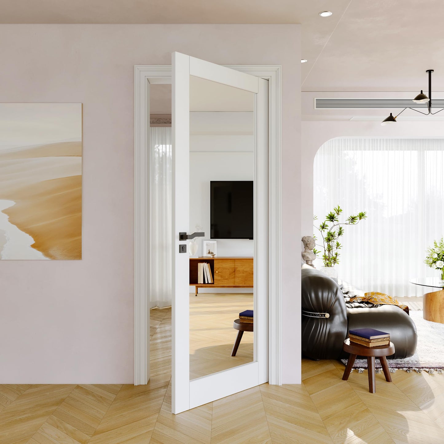 32" x 80" Slab Door, One Side Mirror Interior French Door, Pre-Finished Paintable Single Panel for Utility Room Pantry Closet as Prehung, Pocket, Bifold, Barn Doors-Shaker w/o Hardware, White Doors