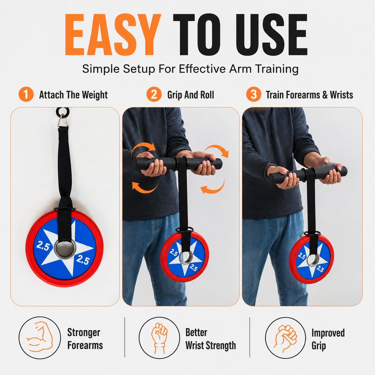 Wrist Roller Forearm Strengthener with Wrist Strap, Thick Carbon Steel Forearm Exerciser Grip Strength Trainer, 300 LB Nylon Webbing for Single-Arm Pull Training, Home Gym Wrist Trainer