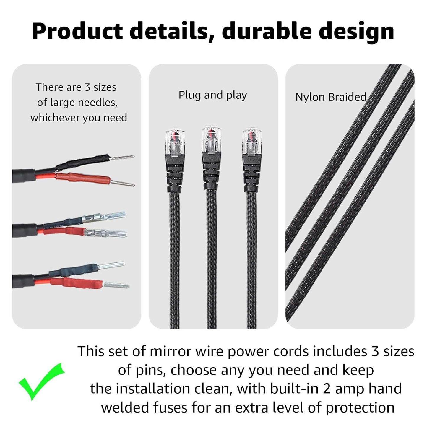 16.5" Set (3-Piece Set) (RJ11) Radar Detector Hardwire Power Cord Mirror Wire Plug Tap - Compatible with Escort Uniden