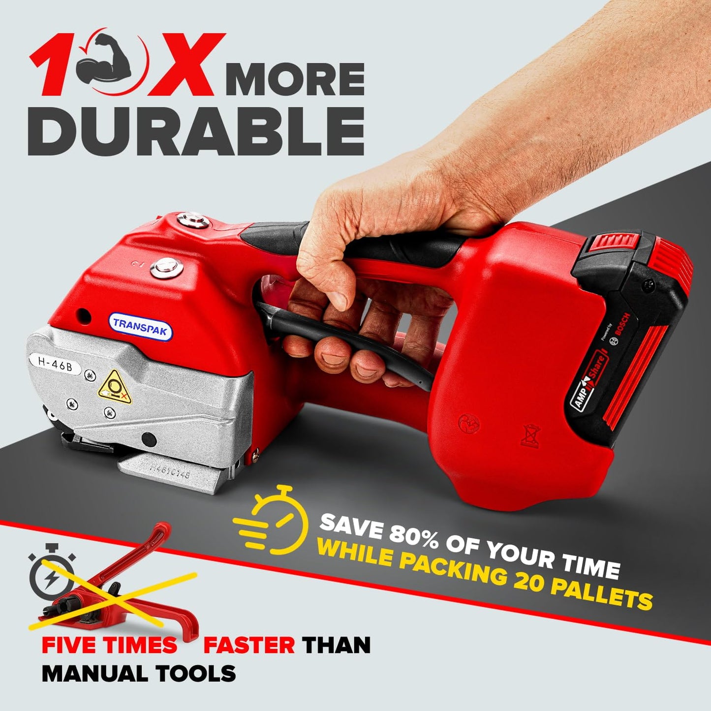 IDL Packaging Transpak H-46B-58 Battery-Powered Premium Industrial Strapping Tool for 5/8" Polyester (PET) and Polypropylene (PP) Strapping - High-Speed Packaging Strapping Machine