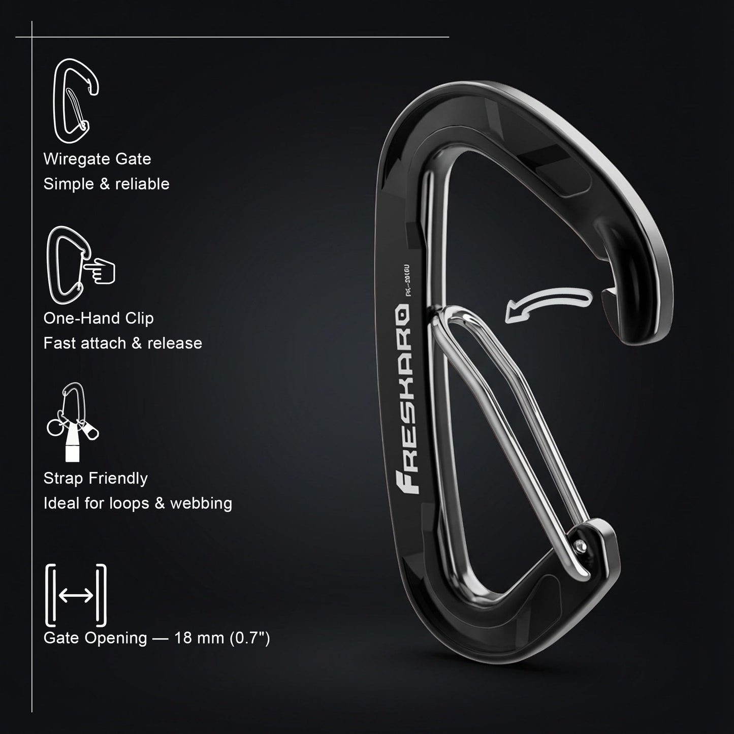 FresKaro Wiregate Carabiner Clip, 15kN Wire Gate Caribeener Heavy Duty, Caribeaner Spring Snap Hook, Strong, Lightweight, 5Pack for one of Each Color,Keychain, Key, Gym, Dog Collar, Outdoor Camping