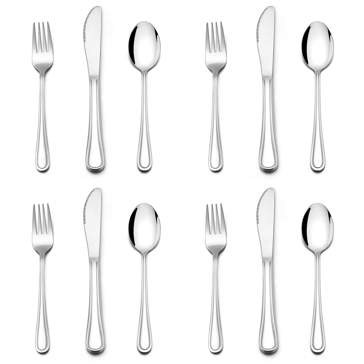 E-far 12-Piece Kids Silverware, Stainless Steel Toddler Kids Utensils Safe for Preschooler/Children, Includes 4 Forks 4 Spoons 4 Knife, Slimline Adult Look & Small Size, Rust Free & Dishwasher Safe