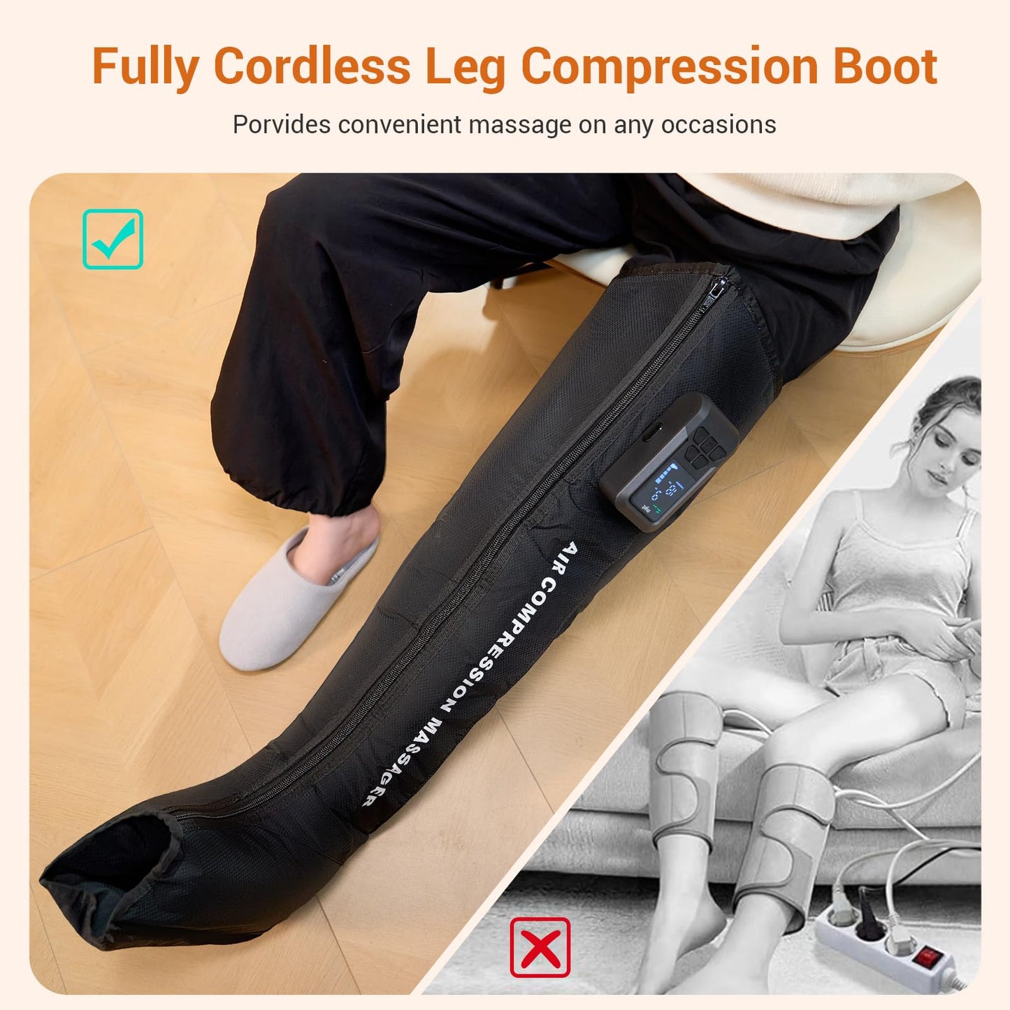 Mynt Full Leg Air Compression Massager, Sequential Cordless Compress Therapy Machine for Circulation Pain Relief, Rechargeable Leg Massage Recovery System with Multiple Modes & Intensities for Athlete