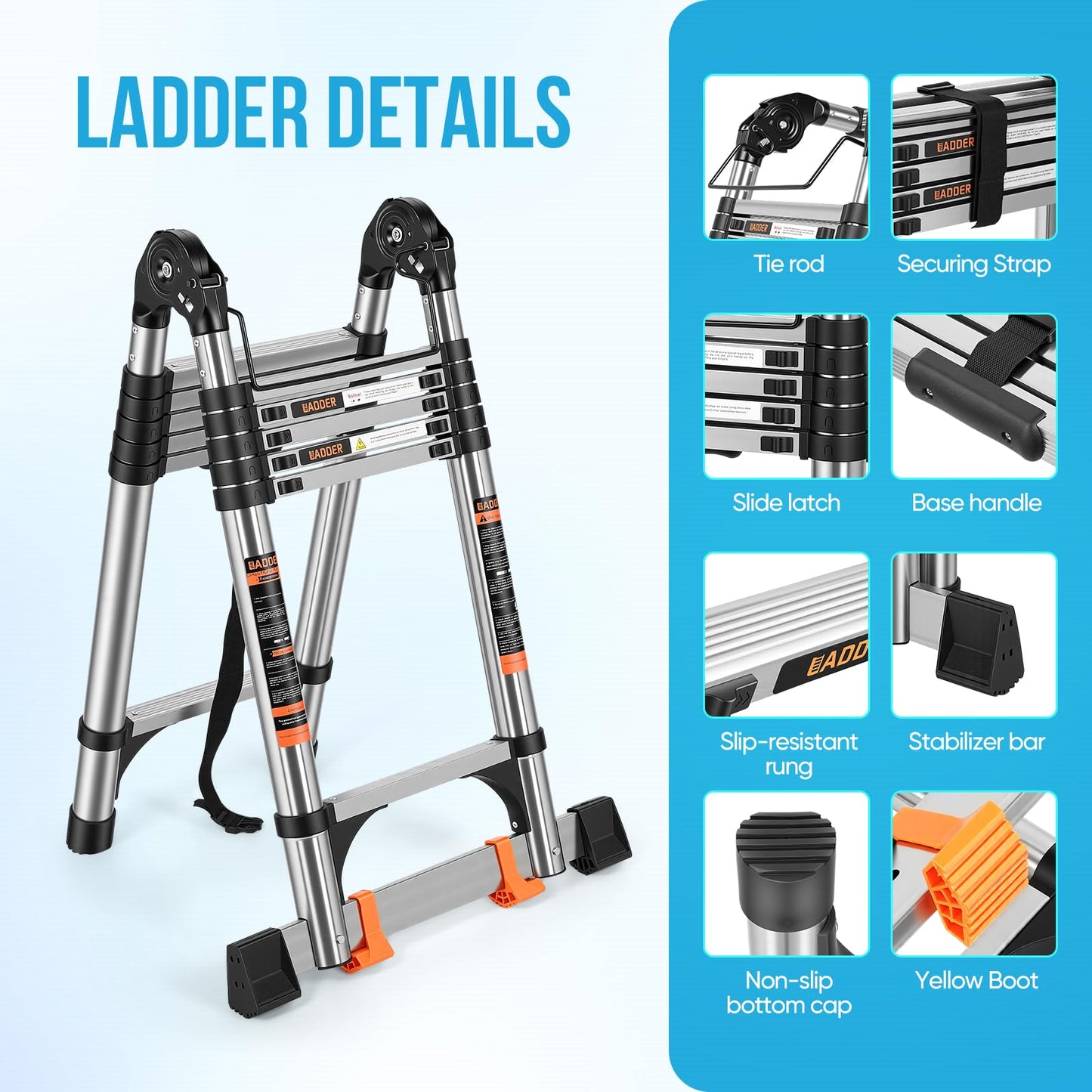 Telescoping Ladder 16.5 FT A Frame, Extension Ladder with Balance Bar Heavy Duty 330 lbs Max Capacity for RV or Outdoor Work