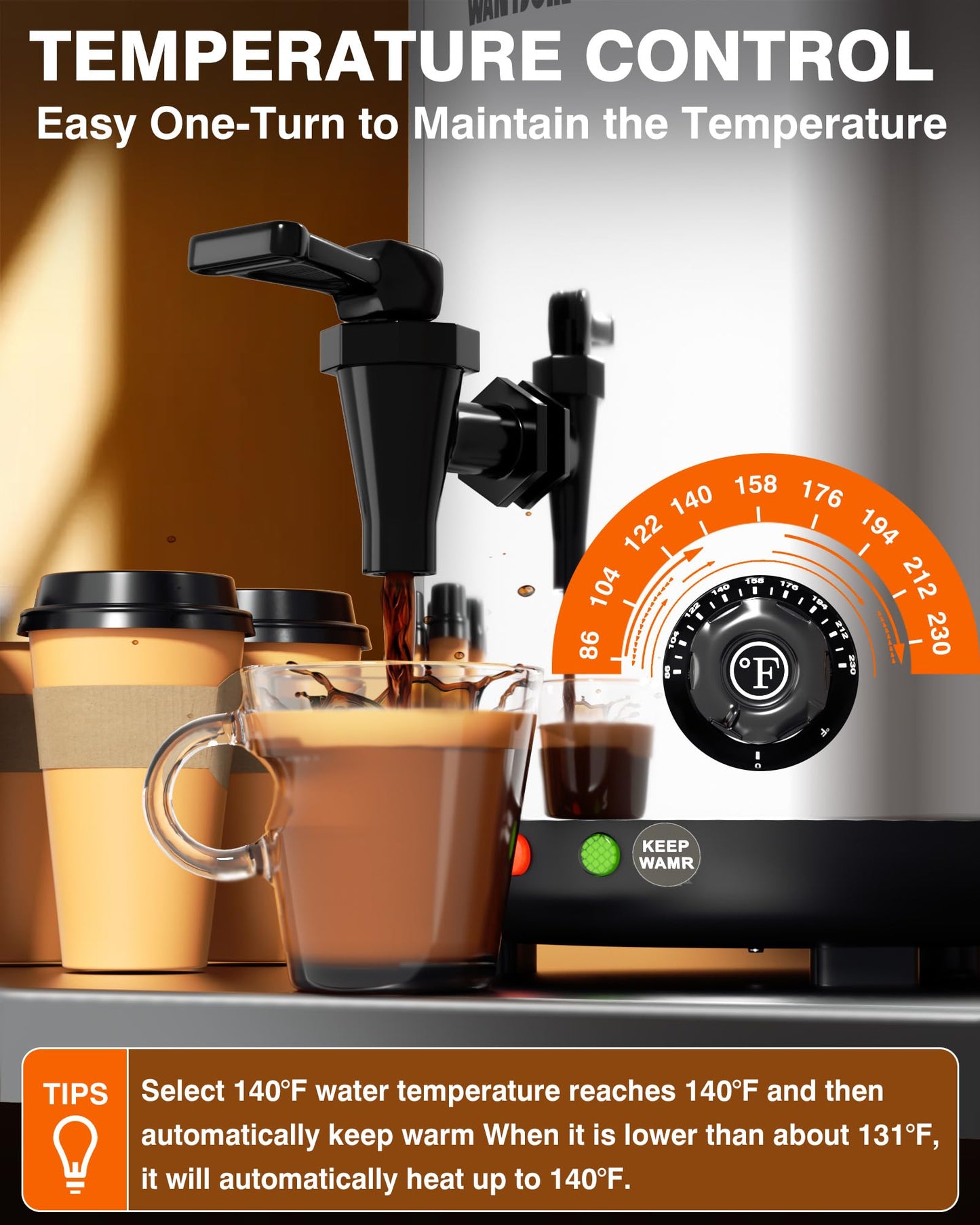 WantJoin Electric Heating Beverage Dispenser-75 Cup Hot&Cold water Urn for Catering-Stainless Steel Premium 12 L/3.2 Gallon Hot Drink Dispenser with Spigot for Coffee & Hot tea,Cold Milk,Juice(Silver)