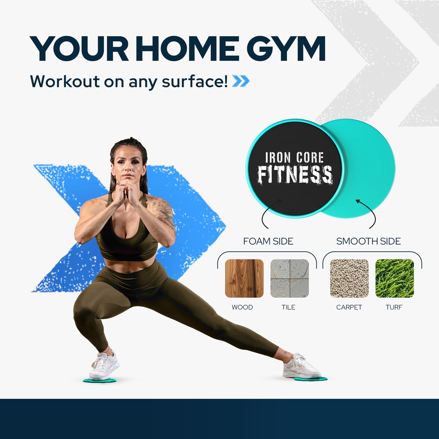 2 x Dual Sided Gliding Discs Core Sliders by Iron Core Fitness | Ultimate Core Trainer | Gym, Home Abdominal & Total Body Workout Equipment | for use on All Surfaces