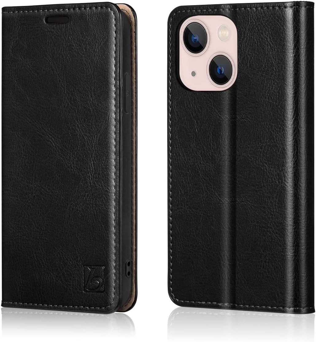 Belemay 15 (6.1-inch) Case Compatible with iPhone Wallet Case-Genuine Leather-RFID Blocking Card Holders-Shockproof TPU