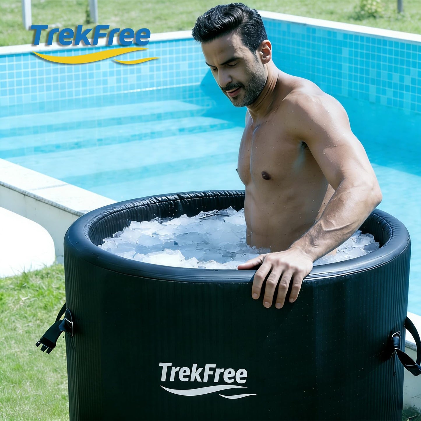 TrekFree Oval Ice Bath Tub for Athletes – Portable Cold Immersion Tub with Insulated Lid, Suitable for Indoor & Outdoor Use,Insulated Inflatable Ice Bath Designed for Cold Plunges and Adult Bathing