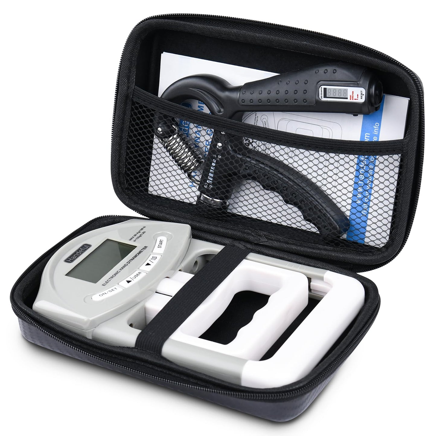 Handeful Grip Strength Tester Trainer - Dynamometer Handgrip Measurer Meter, Handheld Strengthener Exerciser for Sports, School, and Home Use (198Lbs / 90Kgs)