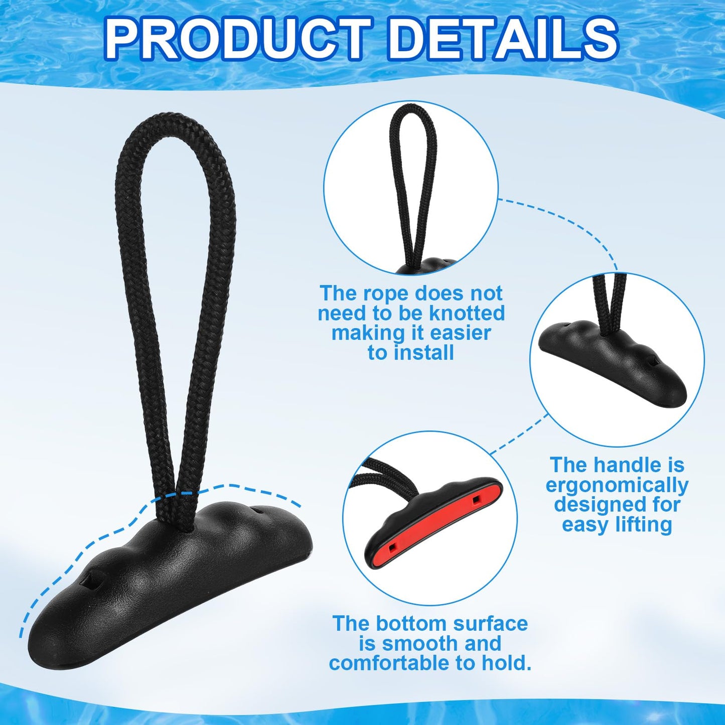 Relaxgiant 4 Pieces Kayak Handles Kit Canoe Carry Handle Pull Handle T Handle with Cord and Pad Eyes Screws for Kayak Emotion Kayaks Luggage Kayak Replacement Installation Kit (Red)