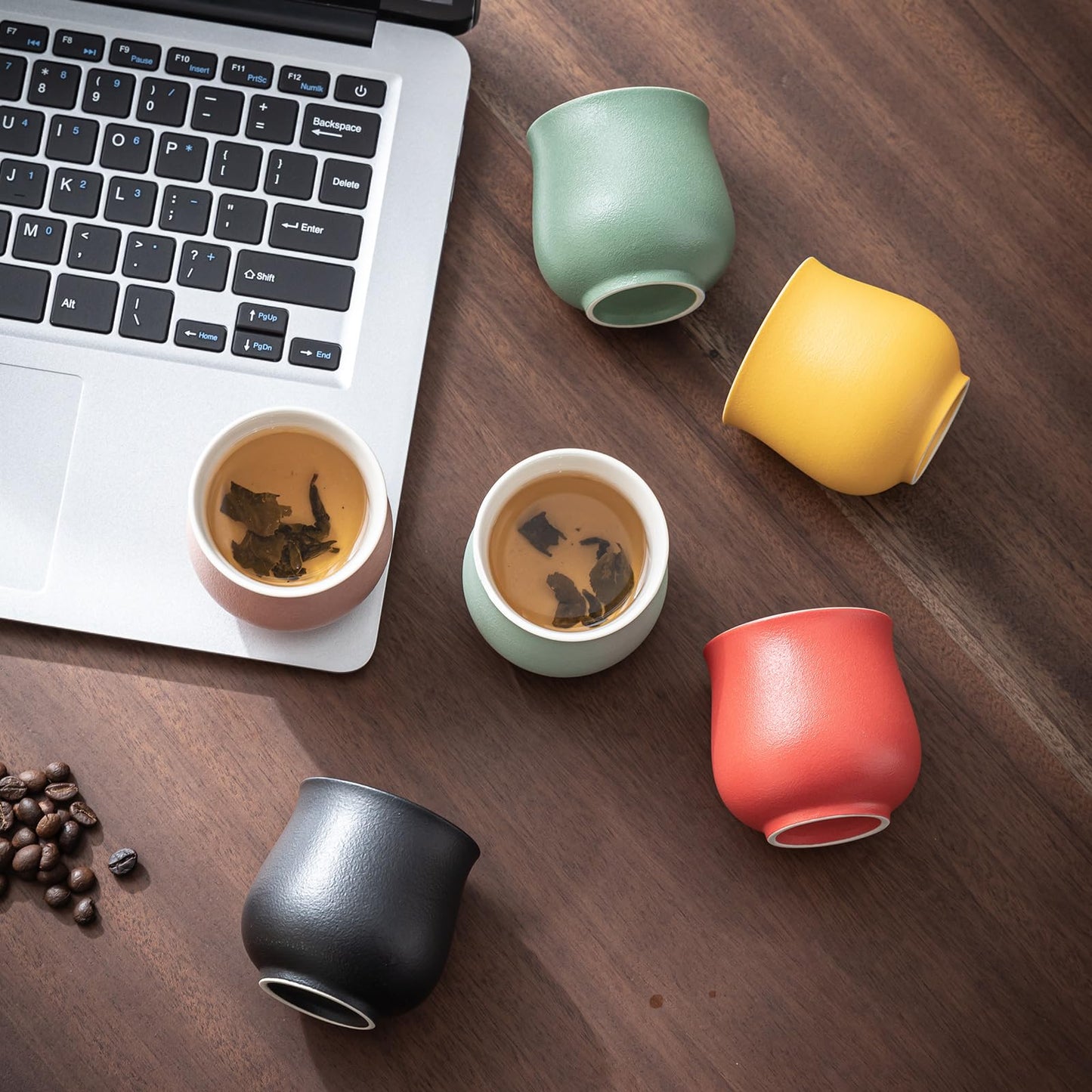 Dicmracy 4-Oz Ceramic Espresso Cups Set - Multi-Color, Handle-Free Design for Home & Cafe | Dishwasher-Safe Stoneware Cups (yellow, 4)