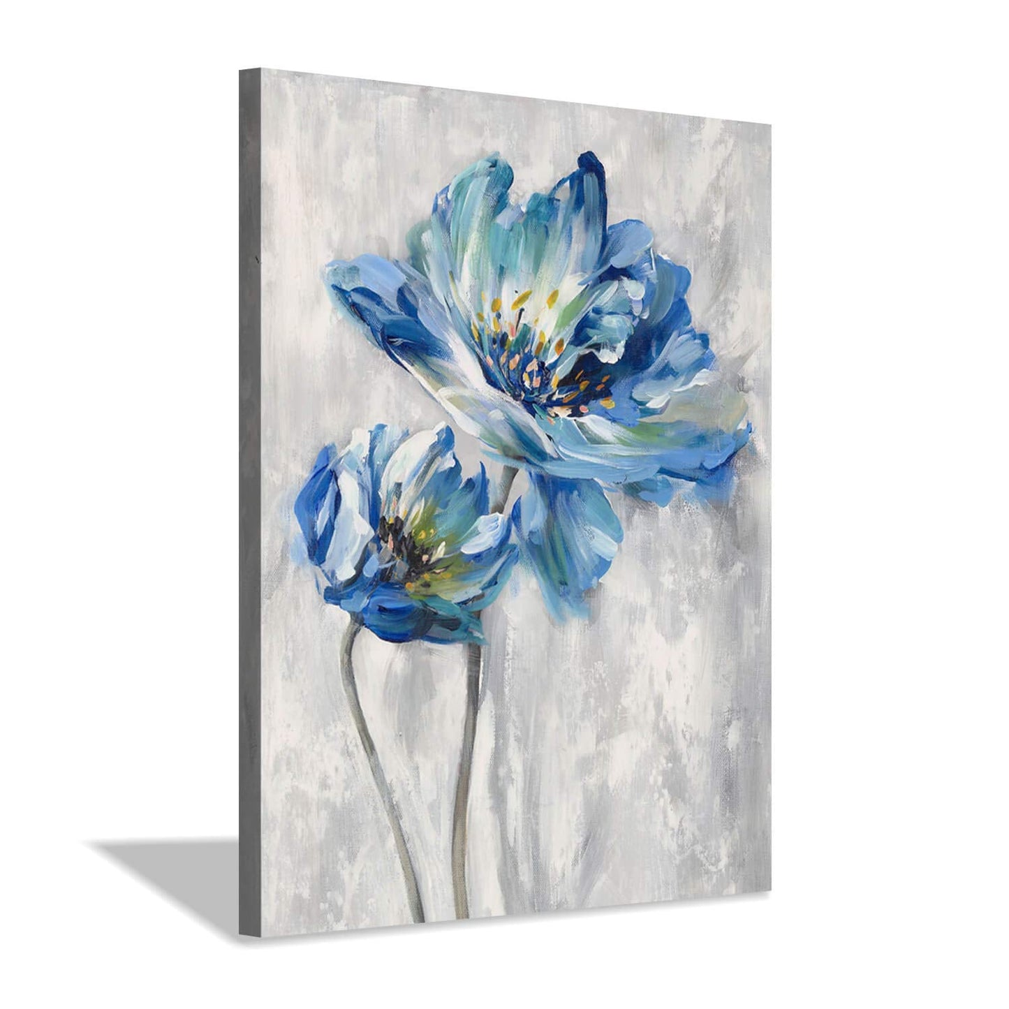 Blue Flowers Pictures Wall Art: Abstract Floral Artwork Wall Decor Print on Canvas (36"x24")