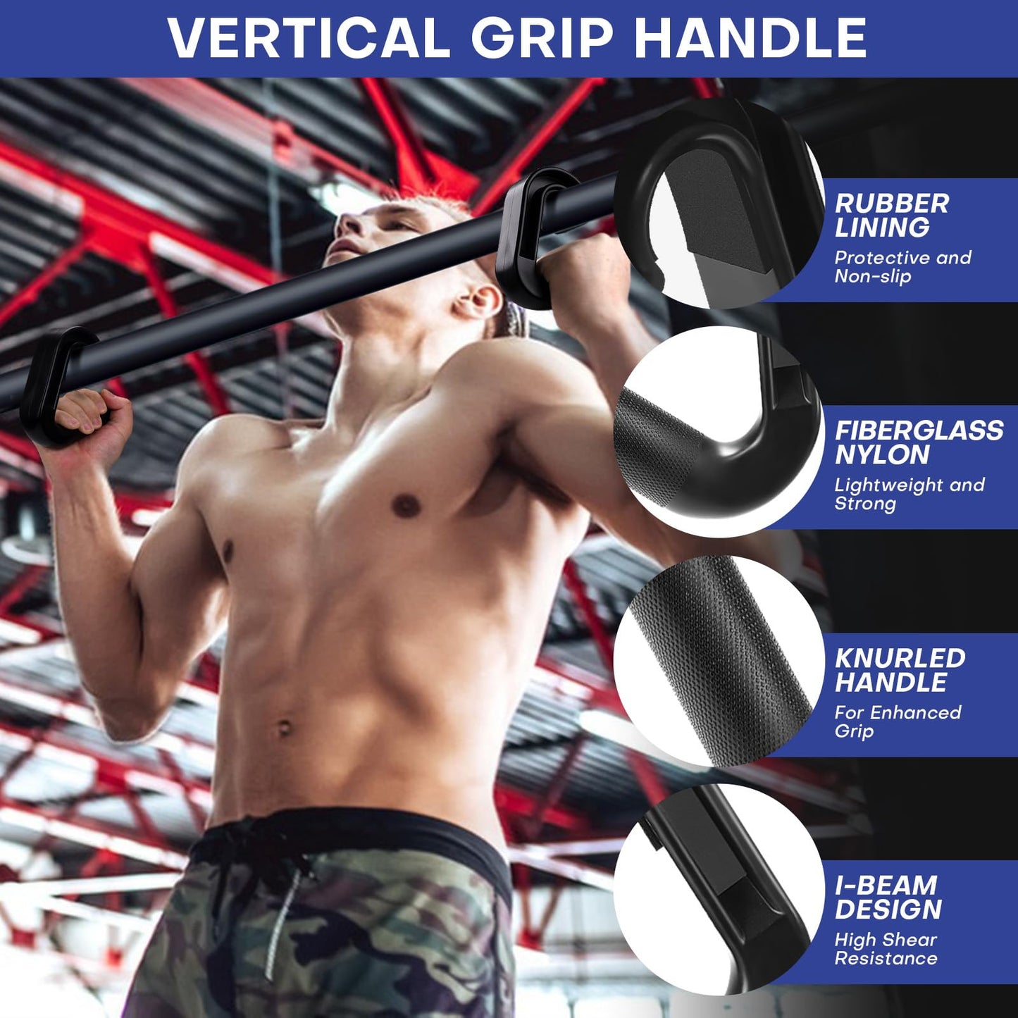 Rolitwils Neutral Grip Pull Up Handles - Heavy Duty Multi-Purpose Handles for Pull Ups & Deadlifts - Ergonomic Workout Handles & Exercise Machine Attachments with Premium Grips
