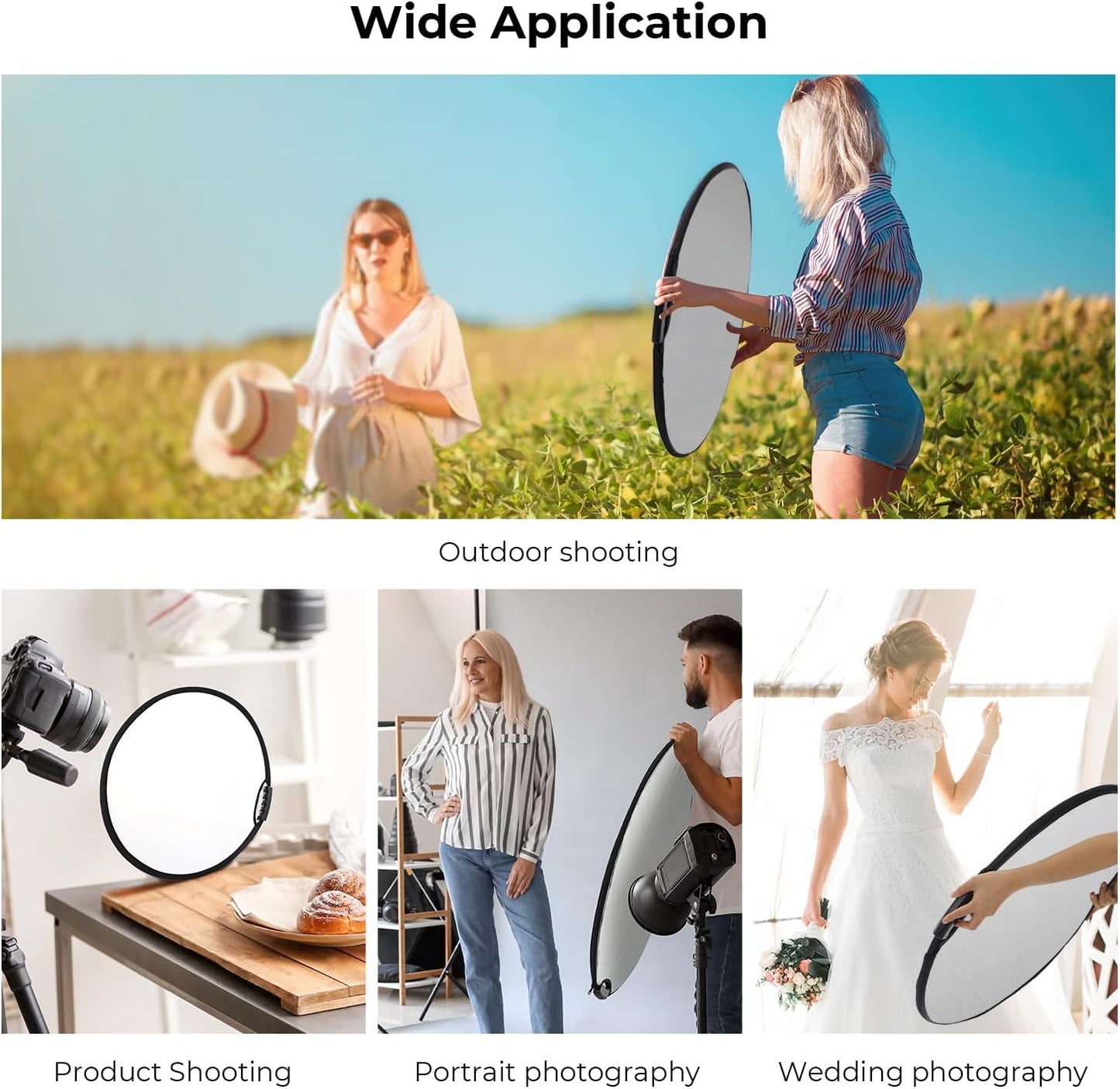 K&F CONCEPT 5-in-1 22"(60cm) Light Reflector with Grip Photography Diffuser Collapsible Portable for Studio and Outdoor