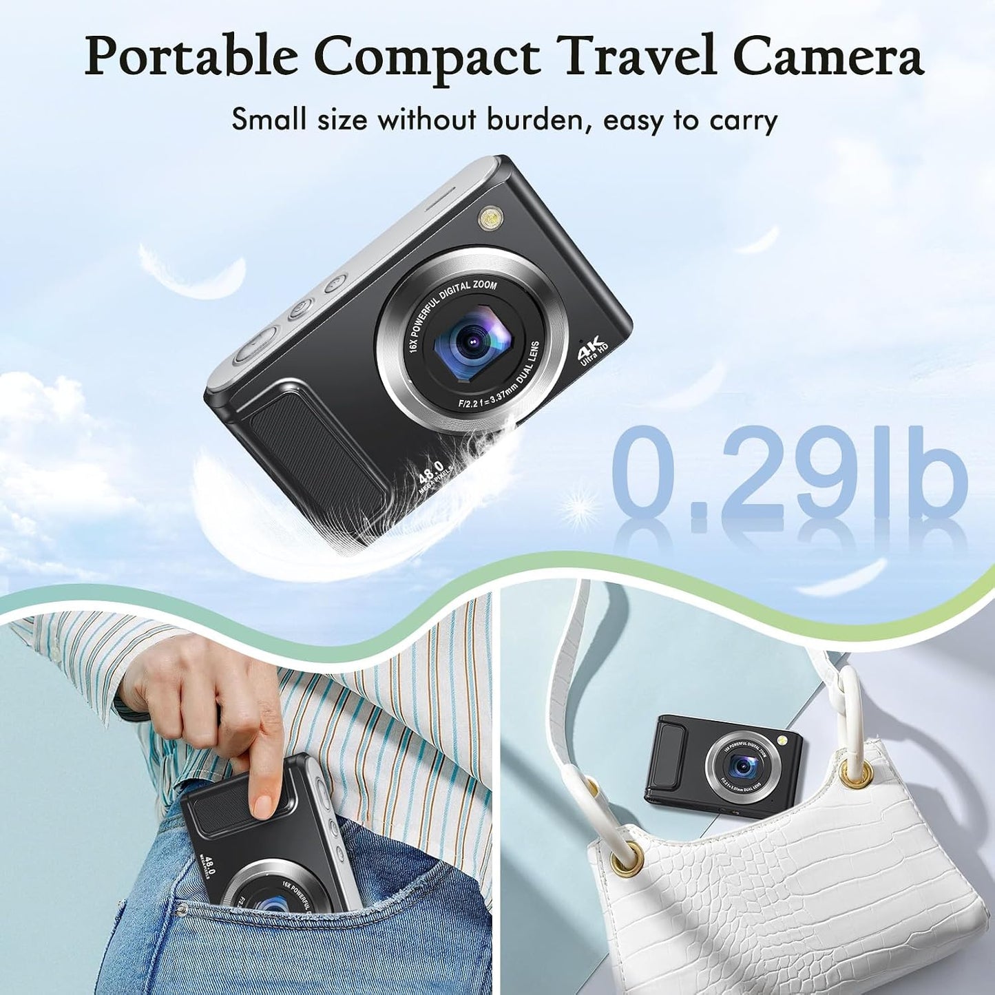 DSOEKEU 4K Lens,48MP 16X Digital Camera for Photography with Front and Rear Autofocus Vlogging Camera