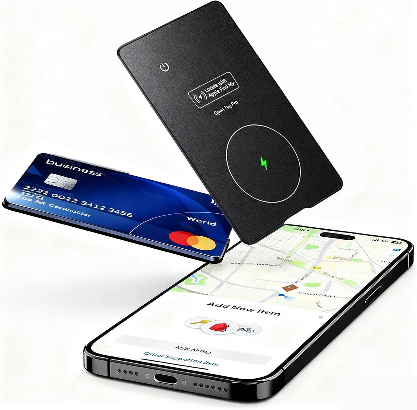 Fcuko 3.5mm Smart GPS Location Card Holder, Ultra-Thin Aluminum Alloy Card Case, Black & Silver, Anti-Lost ID Card