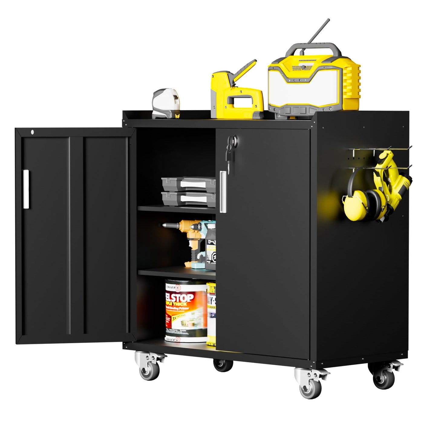 LCAOPC Metal Storage Cabinet with Wheels - Lockable, Rolling Tool Cabinet for Home, Office, Garage & Workshop - Black