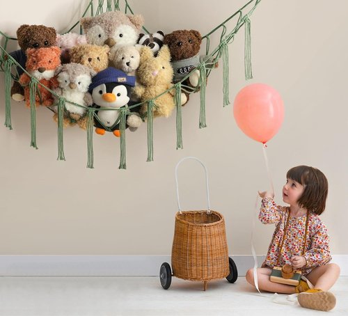 Mirolam Stuffed Animal Hammock - Large Corner Net for Plush Toy Storage & Display | Boho Bedroom Decor