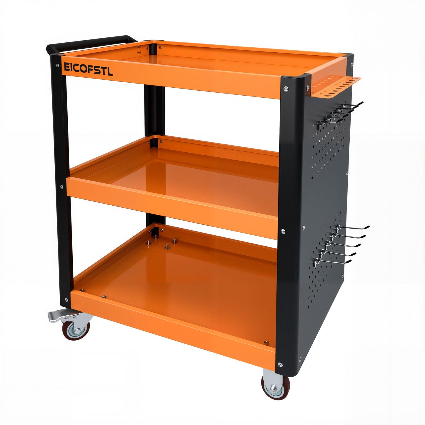 Heavy Duty Utility Cart with Pegboard, 3-Tier Metal Mechanic Tool Cart on Wheels, 500LBS Capacity Rolling Service Cart with Screwdriver Holder for Garage, Workshop, Warehouse