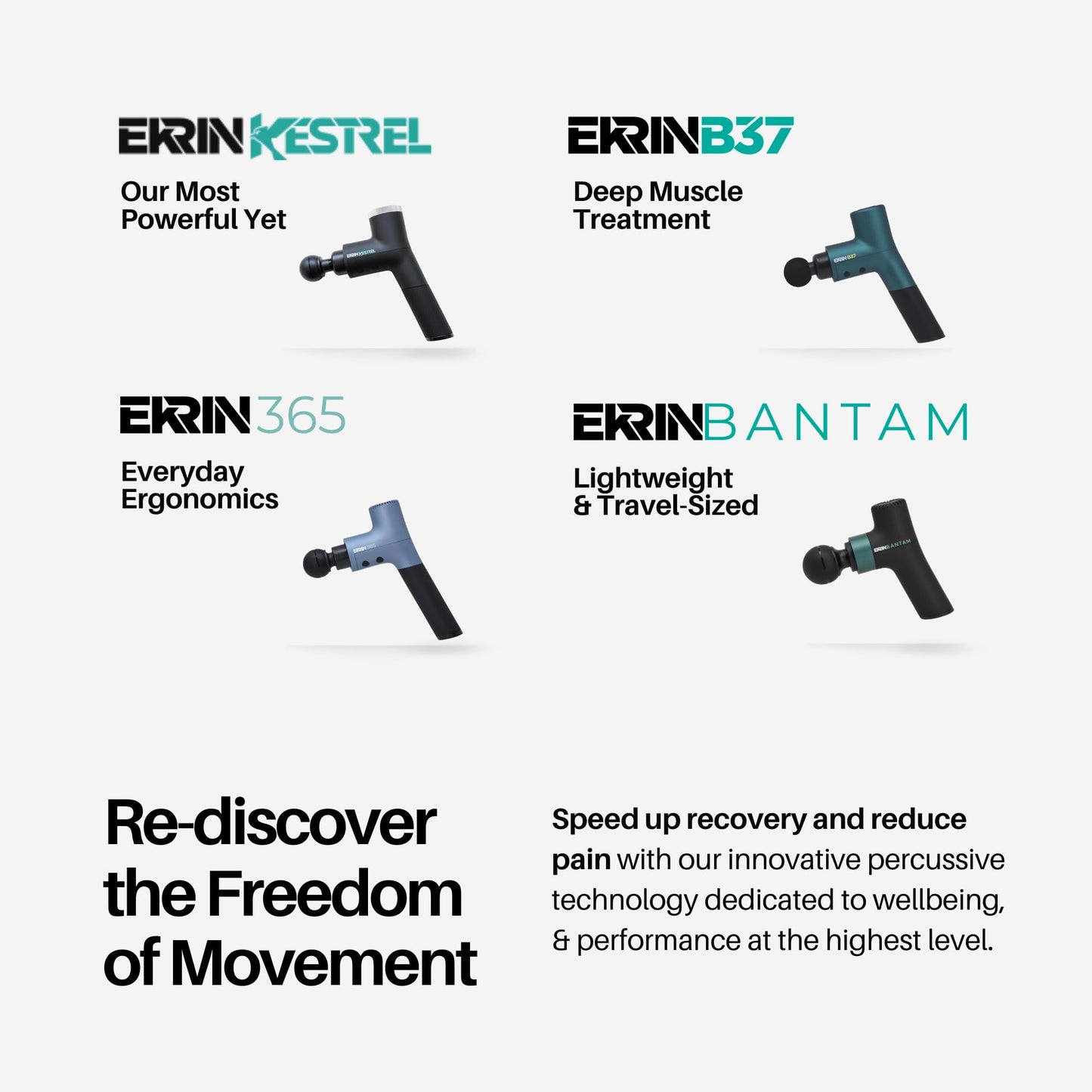 Ekrin Athletics Bantam Mini Massage Gun - Compact Deep Tissue Muscle Massager with Adjustable Speeds & 4 Attachments - Long Battery Life, Lightweight, Travel Friendly